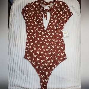 Free People Brown and White Bird Print Kids Bodysuit